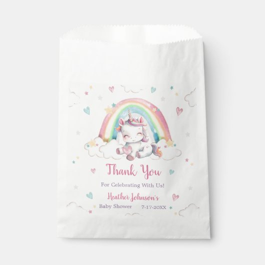 Pastel Rainbow Unicorn Baby shower Bedankzakje (Voorkant)