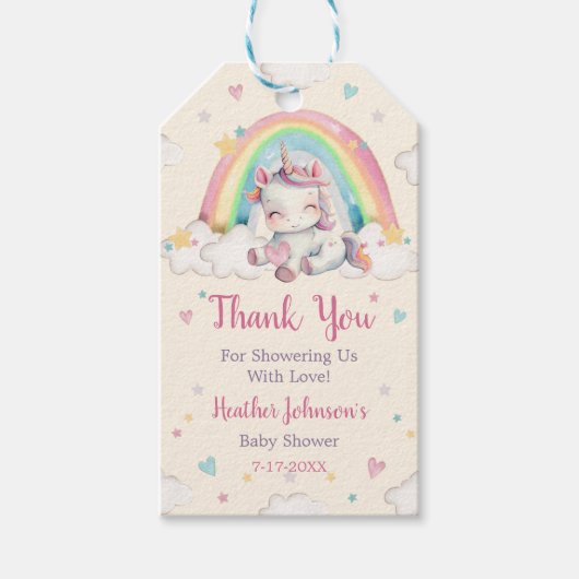 Pastel Rainbow Unicorn Baby shower Cadeaulabel (Voorkant)