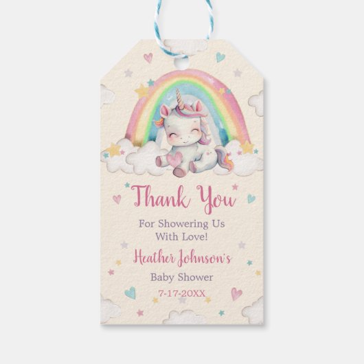 Pastel Rainbow Unicorn Baby shower Cadeaulabel (Achterkant)