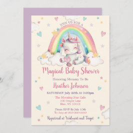 Pastel Rainbow Unicorn Baby shower Kaart