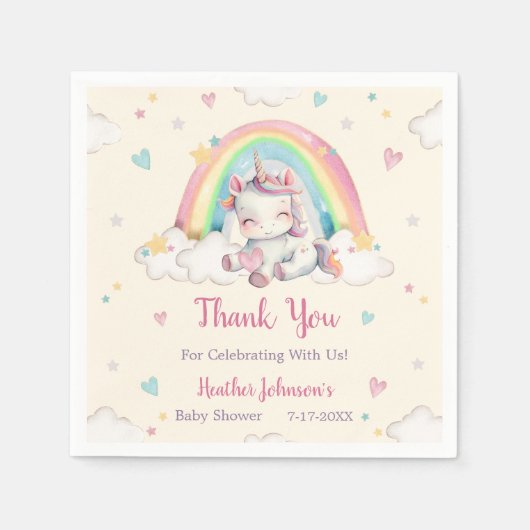 Pastel Rainbow Unicorn Baby shower Servet (Voorkant)