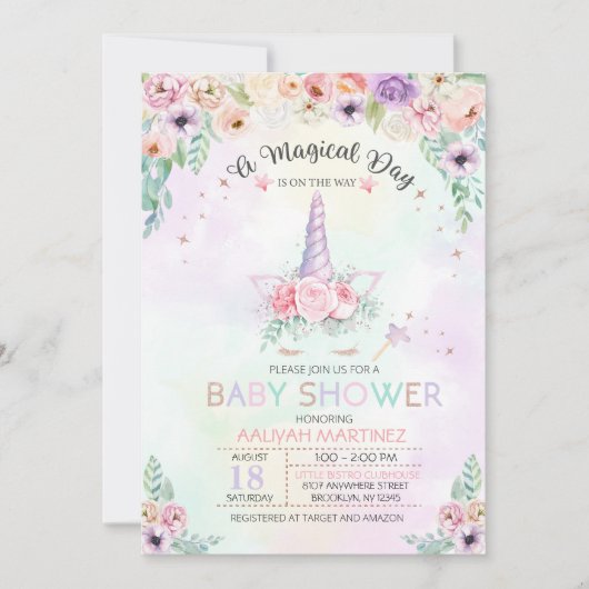 Pastel Rainbow Unicorn Baby shower Uitnodiging (Voorkant)