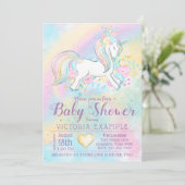 Pastel Rainbow Unicorn Baby Shower-uitnodigingen Kaart (Staand voorkant)