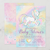 Pastel Rainbow Unicorn Baby Shower-uitnodigingen Kaart (Voorkant / Achterkant)