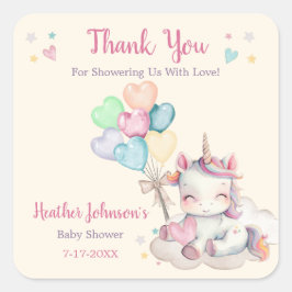 Pastel Rainbow Unicorn Baby shower Vierkante Sticker