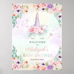 Pastel Rainbow Unicorn Baby shower Welkomstteken Poster