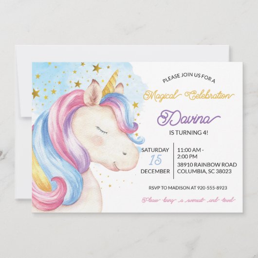 Pastel Rainbow Unicorn Birthday Kaart (Voorkant)
