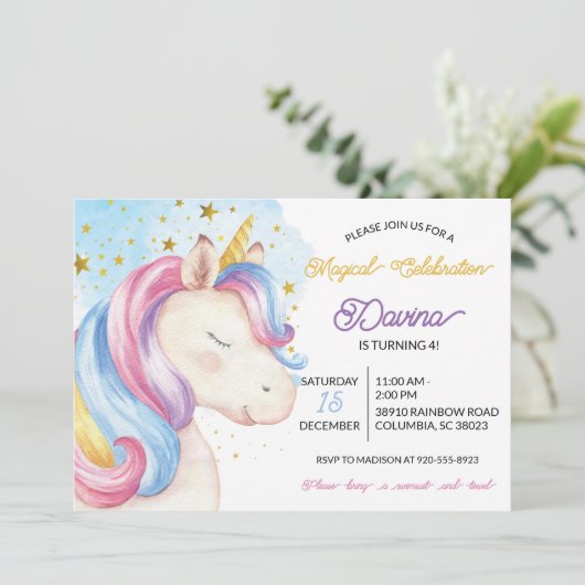 Pastel Rainbow Unicorn Birthday Kaart (Staand voorkant)