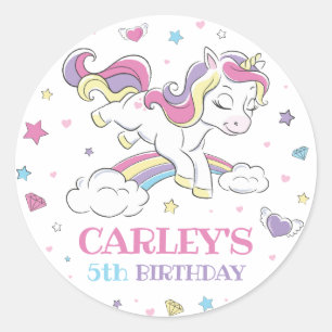 Pastel Rainbow Unicorn Birthday Party, elke leefti Ronde Sticker