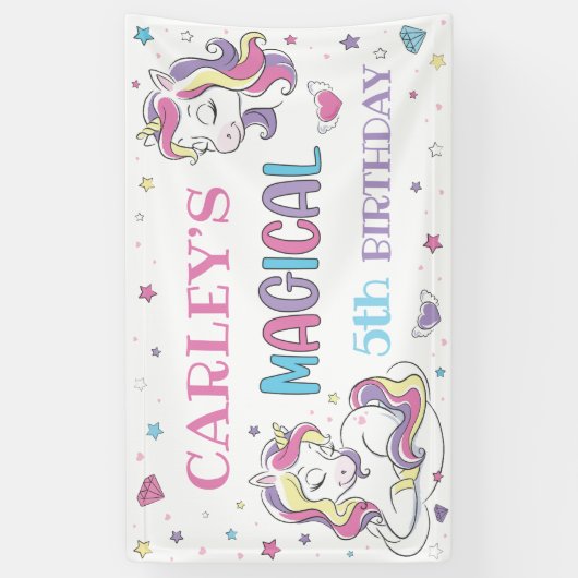 Pastel Rainbow Unicorn Birthday Party, elke leefti Spandoek (Verticaal)