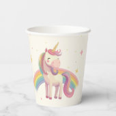 Pastel Rainbow Unicorn Birthday Party Papieren Bekers (Achterkant)