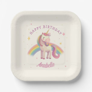Pastel Rainbow Unicorn Birthday Party Papieren Bordje