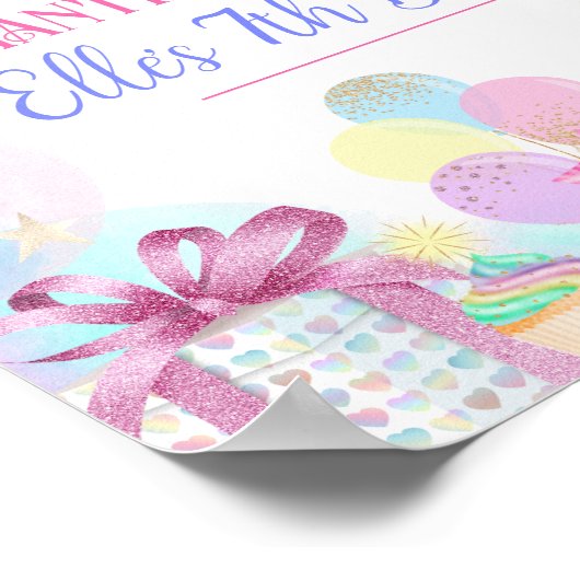 Pastel Rainbow Unicorn Birthday Party Sign Poster (Hoek)