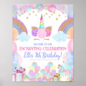 Pastel Rainbow Unicorn Birthday Party Sign Poster (Voorkant)