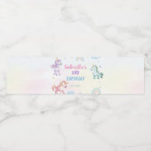 Pastel Rainbow Unicorn Birthday Party Waterfles Etiket (Enkel label)