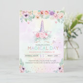 Pastel Rainbow Unicorn Birthday Uitnodiging (Staand voorkant)