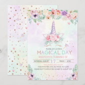 Pastel Rainbow Unicorn Birthday Uitnodiging (Voorkant / Achterkant)