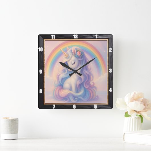 Pastel Rainbow Unicorn Dream Vierkante Klok (Huis)