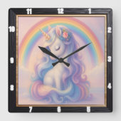 Pastel Rainbow Unicorn Dream Vierkante Klok (Voorkant)