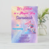 Pastel Rainbow Unicorn Eerste Verjaardag Uitnodigi Kaart (Staand voorkant)
