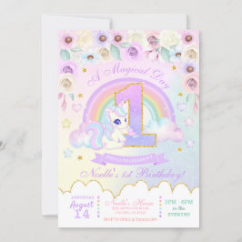 Pastel Rainbow Unicorn Eerste Verjaardag Uitnodigi Kaart