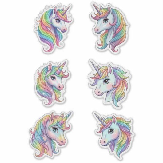 Pastel Rainbow Unicorn Faces Vinyl Sticker (Voorkant)
