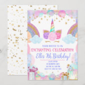 Pastel Rainbow Unicorn Girls Birthday Kaart (Voorkant / Achterkant)