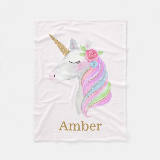 Pastel Rainbow Unicorn Girls Persoonlijke naam Fleece Deken (Voorkant)