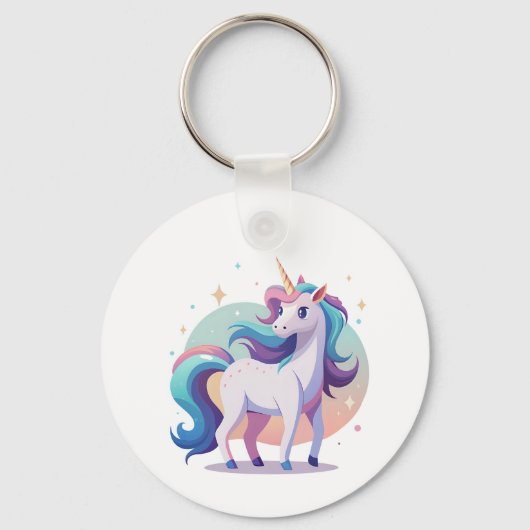 Pastel rainbow unicorn in cartoon style sleutelhanger (Voorkant)