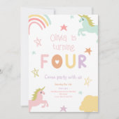 Pastel Rainbow Unicorn krijgt vierde verjaardag Kaart (Voorkant)