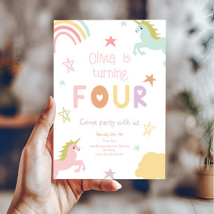 Pastel Rainbow Unicorn krijgt vierde verjaardag Kaart