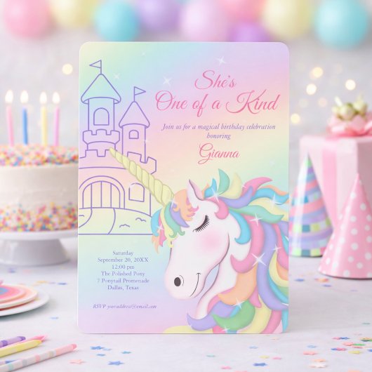 Pastel Rainbow Unicorn Magical Birthday Kaart