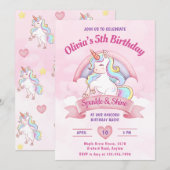 Pastel Rainbow Unicorn Magisch Verjaardagsfeest Kaart (Voorkant / Achterkant)