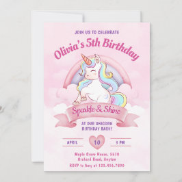 Pastel Rainbow Unicorn Magisch Verjaardagsfeest Kaart