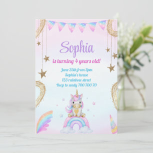 Pastel Rainbow Unicorn Sparkles Verjaardag Kaart