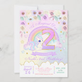 Pastel Rainbow Unicorn tweede uitnodiging op zater (Voorkant)
