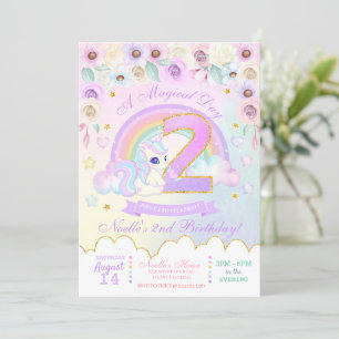 Pastel Rainbow Unicorn tweede uitnodiging op zater