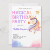 Pastel Rainbow Unicorn Verjaardagsfeest Nodig Meis Bedankkaart (Voorkant)