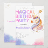 Pastel Rainbow Unicorn Verjaardagsfeest Nodig Meis Bedankkaart (Voorkant / Achterkant)