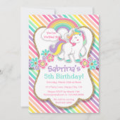 Pastel Rainbow Unicorn Verjaardagsfeestje Uitnodig Kaart (Voorkant)