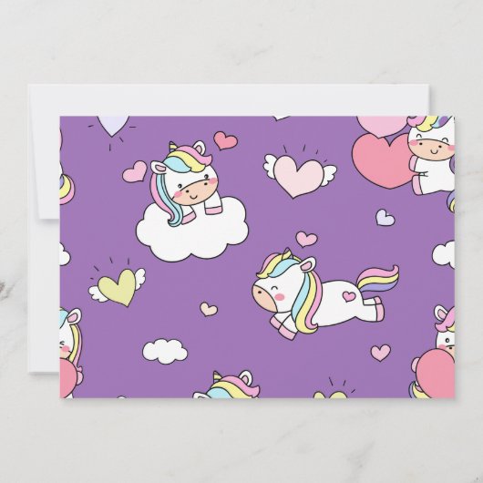 Pastel Rainbow Unicorn Verjaardagsfeestje Uitnodig Kaart (Achterkant)
