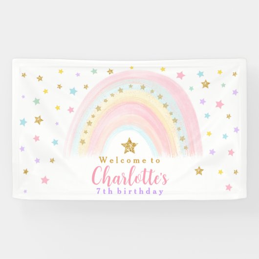 Pastel Rainbow Verjaardag Vinyl Welkom Banner (Horizontaal)