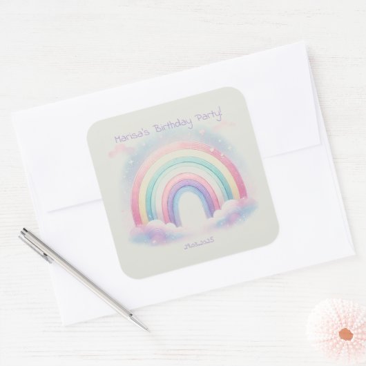 Pastel Rainbow Verjaardagsfeest Plein Stickers (Envelop)