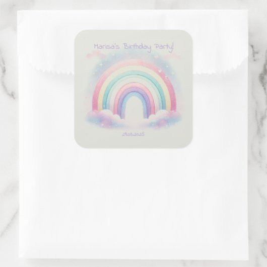 Pastel Rainbow Verjaardagsfeest Plein Stickers (Tas)