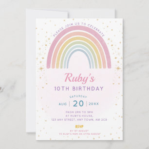 Pastel Rainbow Verjaardagsfeestje Uitnodigen Kaart