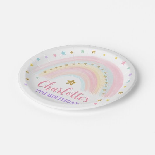 Pastel Rainbow Verjaardagspapier Bord (Gekanteld)