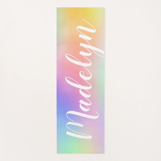 Pastel Rainbow-Waterverf Aangepaste scriptnaam Yogamat (Voorkant)