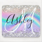 Pastel Rainbow Wave Ombre Silver Glitter Monogram Muismat (Voorkant)