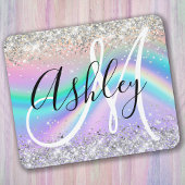 Pastel Rainbow Wave Ombre Silver Glitter Monogram Muismat