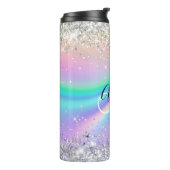 Pastel Rainbow Wave Ombre Silver Glitter Monogram Thermosbeker (Gedraaid links)